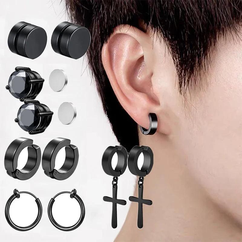 Magnetic CZ Stud Earrings Set for Punk Hip Hop Style - 10 Pairs  ourlum.com   