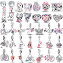 Pink Silver Plated Butterfly Flower Charm Beads for Jewelry