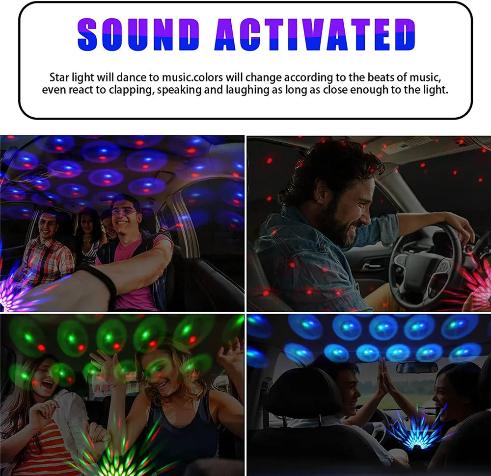 Voice Control Decorative Lamp Mini LED Car Roof Star Night Light Projector Atmosphere Lamp USB Auto Roof Room Ceiling Light