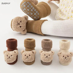 Adorable Cotton Bear Baby Socks: Winter Non-Slip Footwear for Infants