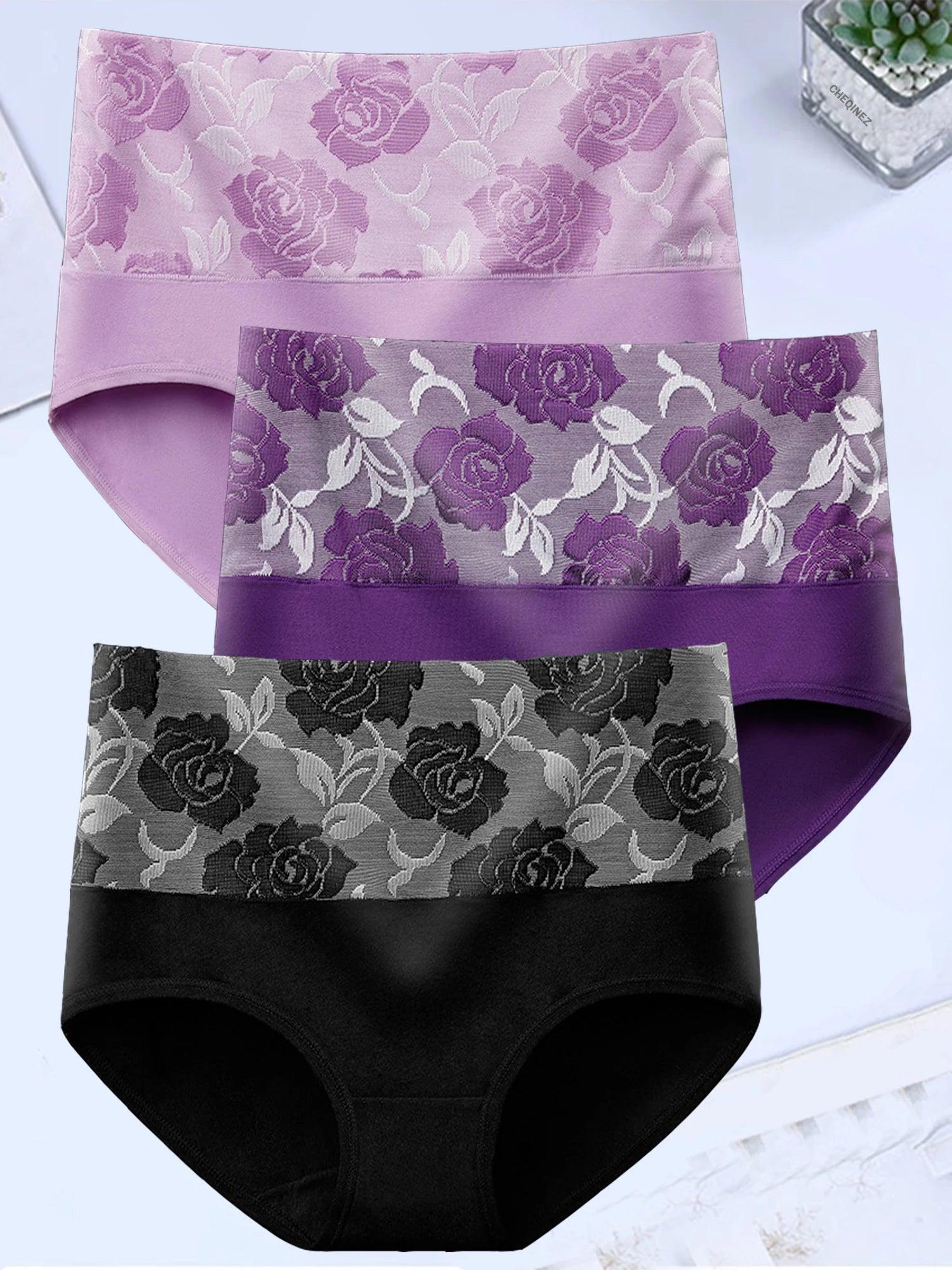 Luxury Cotton Panties Set for Curvy Women - Floral and Solid Colors - High Waist Seamless Briefs  Our Lum   