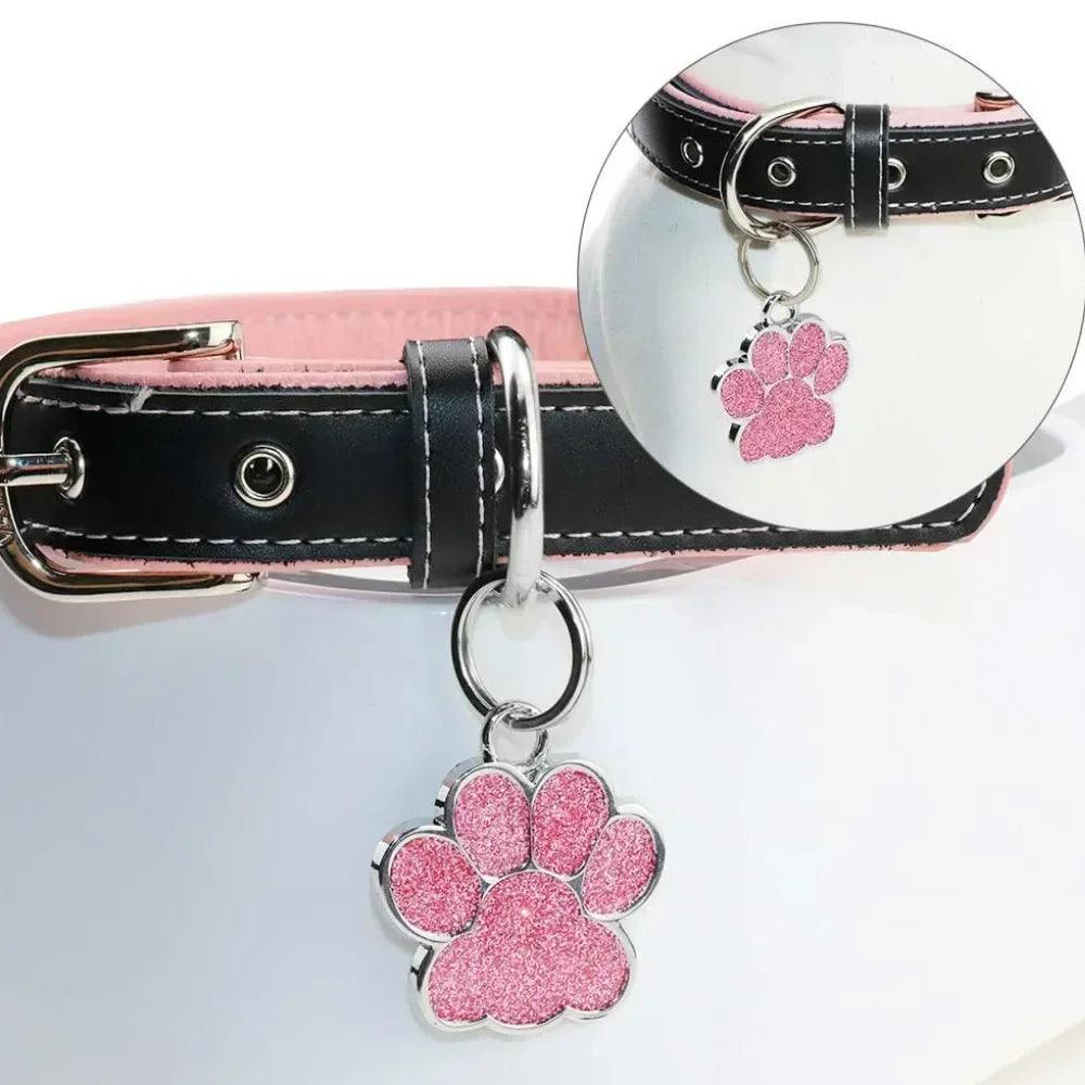 Engraved Glitter Paw Pet ID Collar Tag: Customized and Stylish