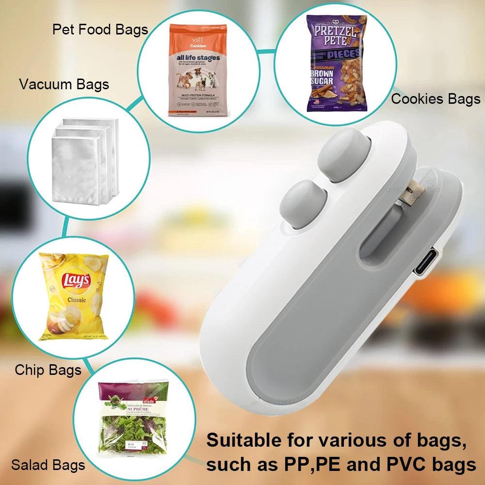 Mini Heat Bag Sealing Machine Package Sealer Bags Plastic Food Sealer Clip Bag Handheld Sealer Food Packaging Heat Sealer