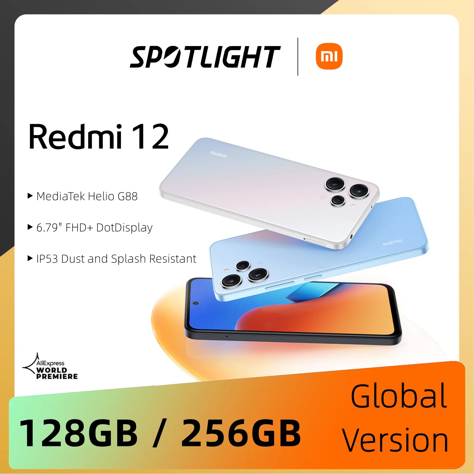 World Premiere Xiaomi Redmi 12 Global Version 128GB 8GB 256GB 6.79" 90Hz DotDisplay MediaTek Helio G88 IP53 50MP Camera Redmi12