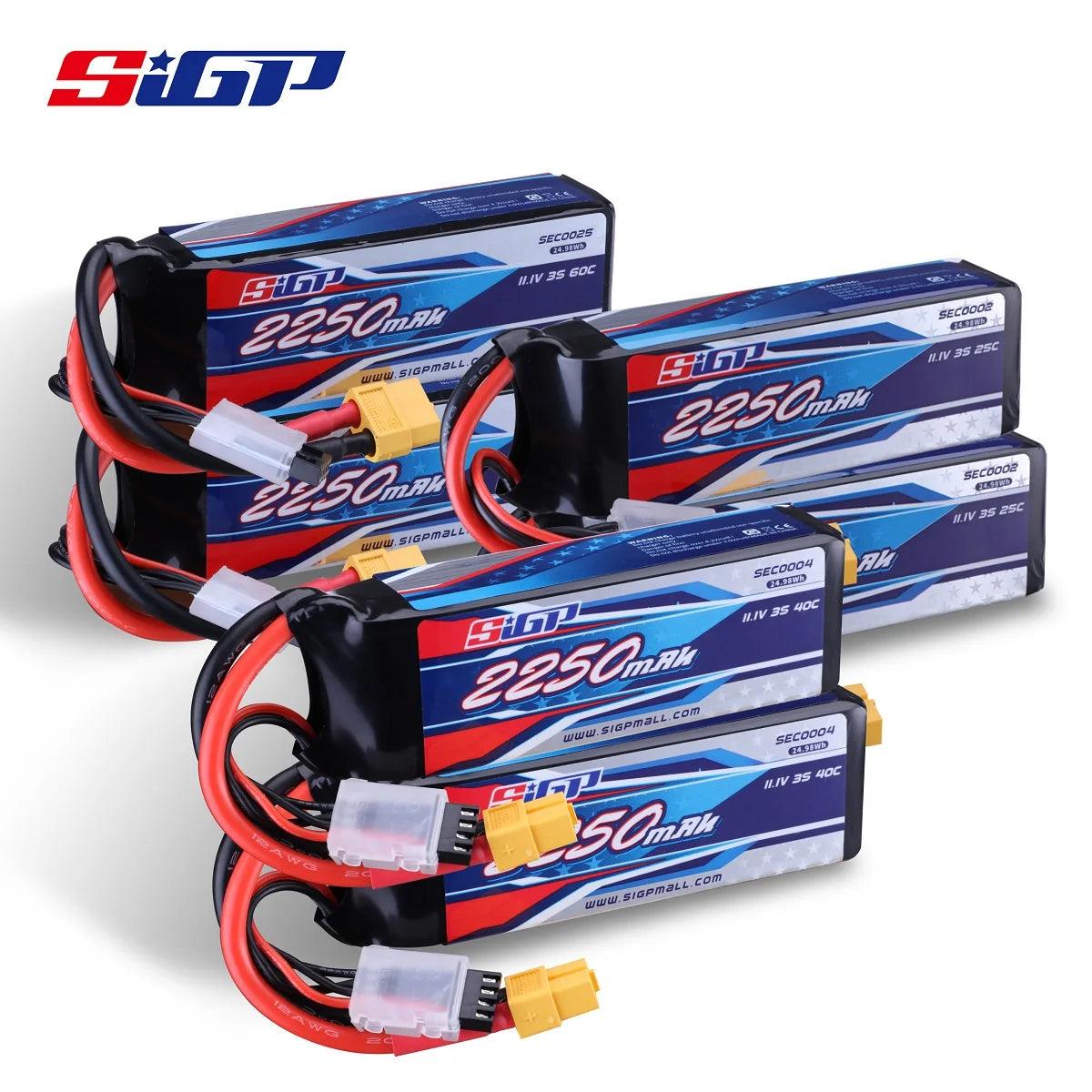 SIGP 3S Lipo Battery for 11.1V 2250mAh 25C 40C 60C with XT60 Connector RC Airplane Quadcopter Drone FPV Helicopter Model 2Pack