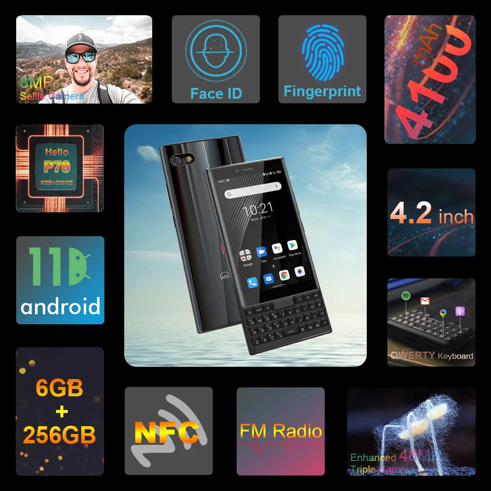 Global Version Unihertz TITAN SLIM 6GB 256GB Smartphone Android 11 Qwerty Keyboard Cellphone 48MP NFC 4100mAh 4G Mobile Phone