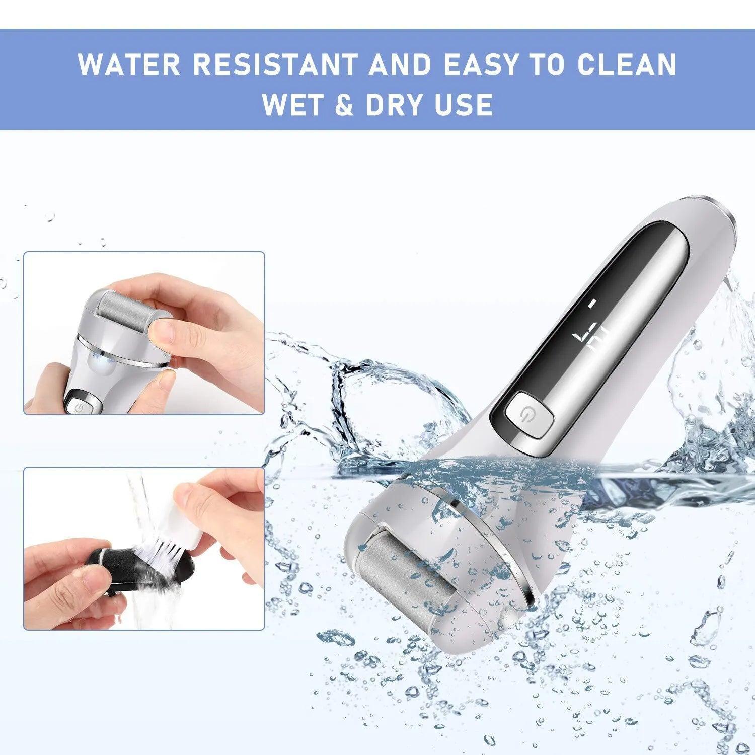 Professional Electric Foot Care Tool with Dual Speed Settings and Interchangeable Roller Heads  ourlum.com   