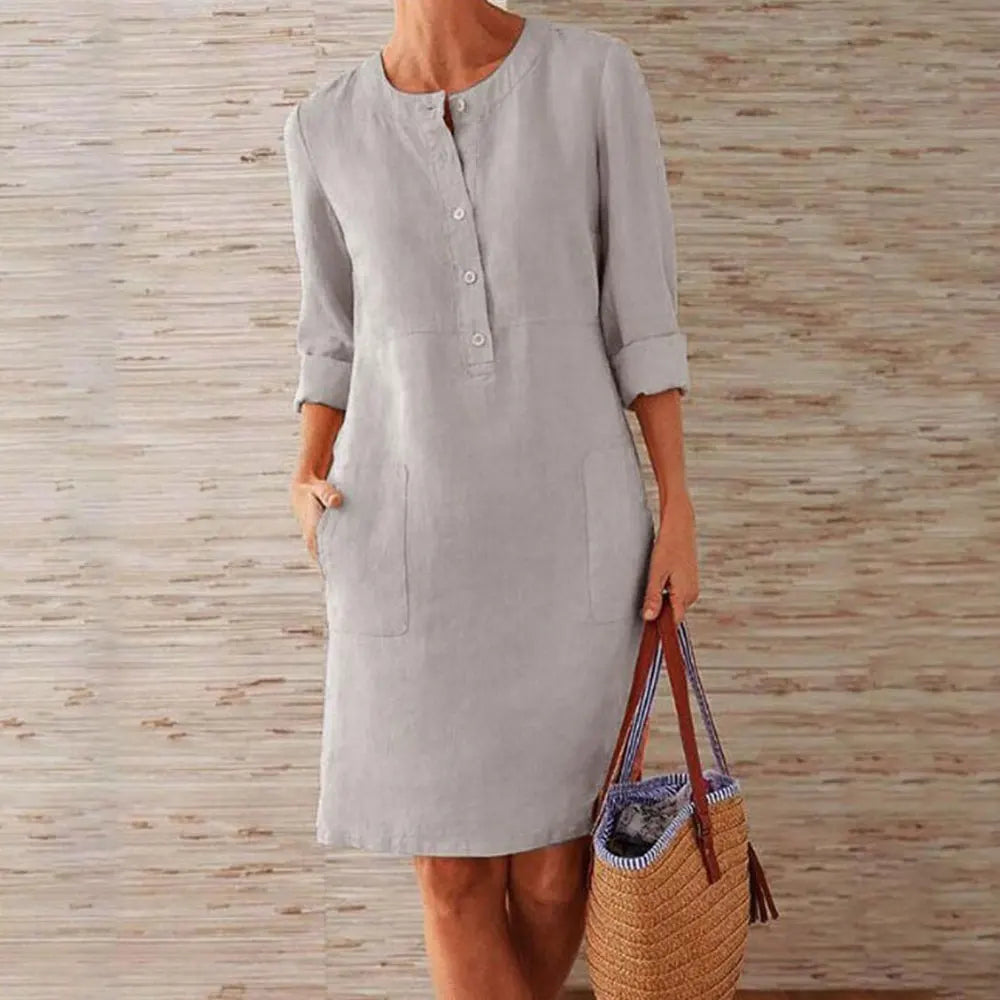 Jocoo Jolee Women's Vintage Cotton Linen Tunic Dress: Versatile Solid Style