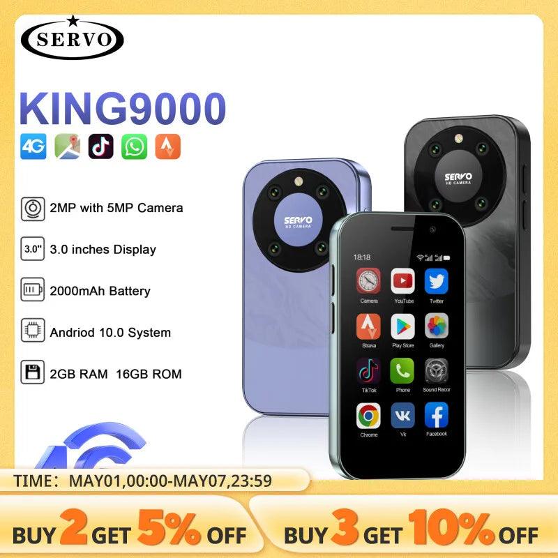 Compact SERVO KING9000 Mini Smartphone - 4G LTE, Android 10.0, Dual SIM, 2GB RAM, 16GB Storage, 3.0" Display, 5MP Camera