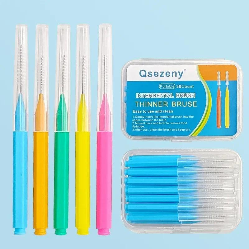 30/60Pcs 0.6-1.2mm Interdental Brushes Health Care Teeth Push-Pull Brush Removes Food Plaque Whitening Cleaner Oral Hygiene Tool  ourlum.com   