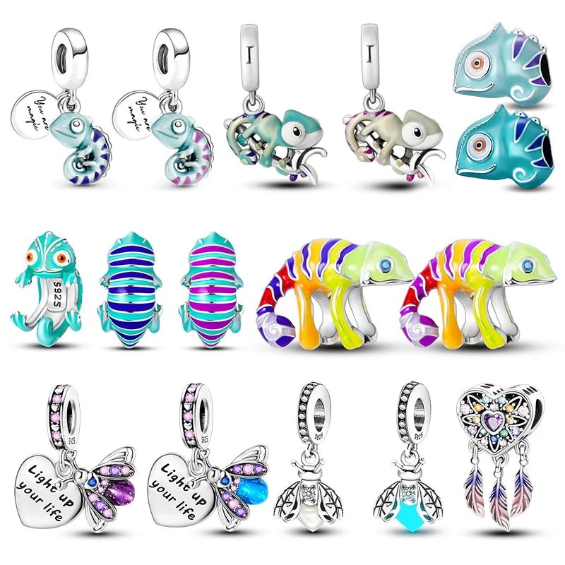 New 925 Silver Chameleon Glowworm Light Bulb Firefly Star Moon ant Bead Fit Original Pandora Charms Bracelet DIY Jewelry