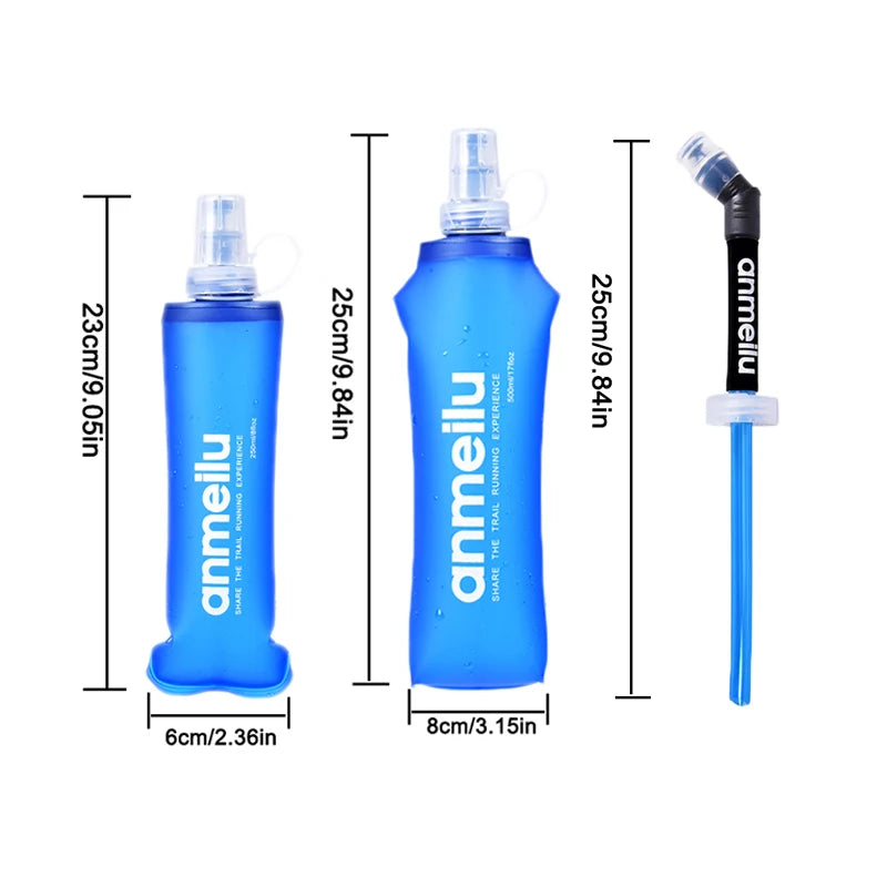 Ultralight Collapsible BPA-Free Water Bottle with Straw - 250/500ml Soft Flask for Outdoor Activities and Sports