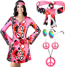 Hippie Disco Dress Set: Vintage Costume Accessories for Women