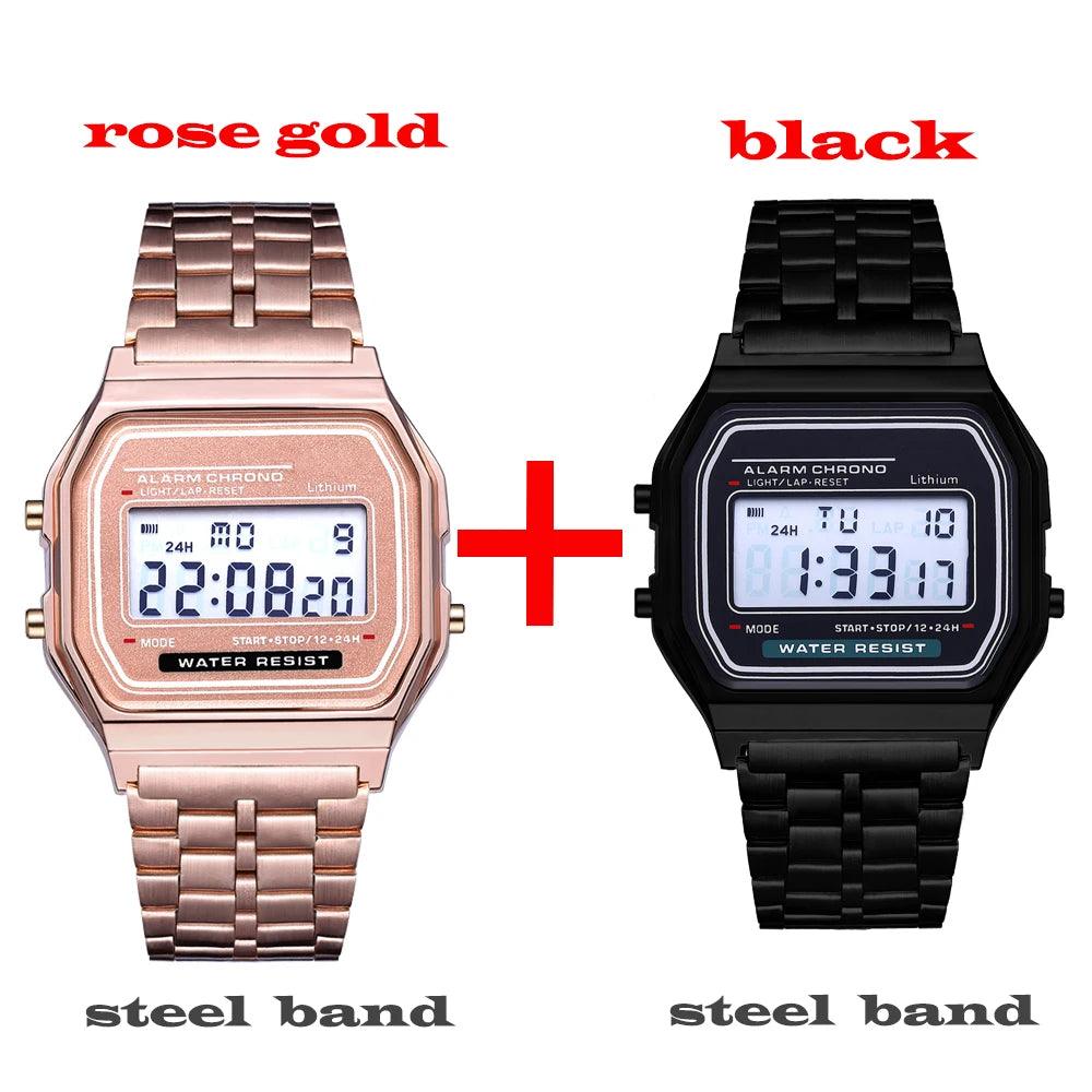 Elegant Gold Stainless Steel Digital Men's Watch Set with Link Bracelet  ourlum.com   