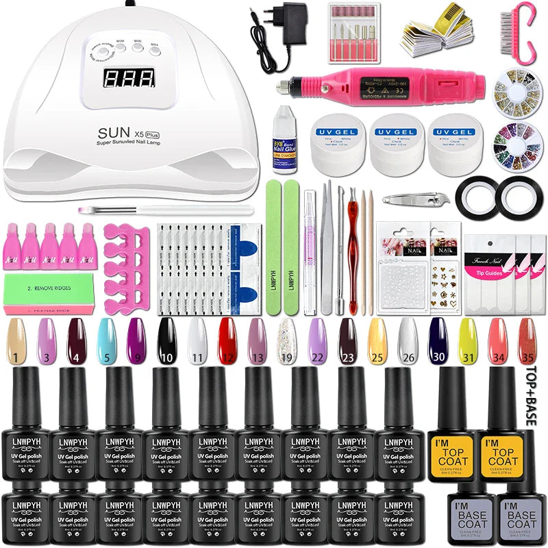 Nail Set Acrylic Manicure Kit UV Lamp Dryer With Nail Gel Polish Kit Soak Off Manicure Tools Set Electric Nails Drill Nail Tools  ourlum.com X5 18 Fixed Colors CHINA 