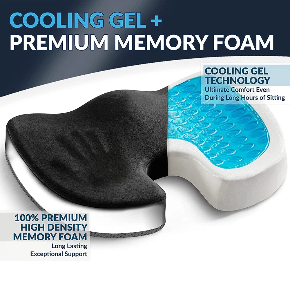 Ergonomic Memory Foam Gel Seat Cushion for Back Pain Relief - Office Chair & Car Comfort