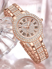 Rose Gold Crystal Watch: Luxury Women's Timepiece with Diamond Accent