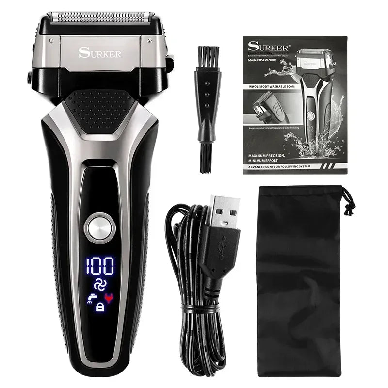 USB Rechargeable Electric Shaver Stainless Steel Shaving Machine Men 3D Triple Floating Blade Razor Shaver Barber Trimmer