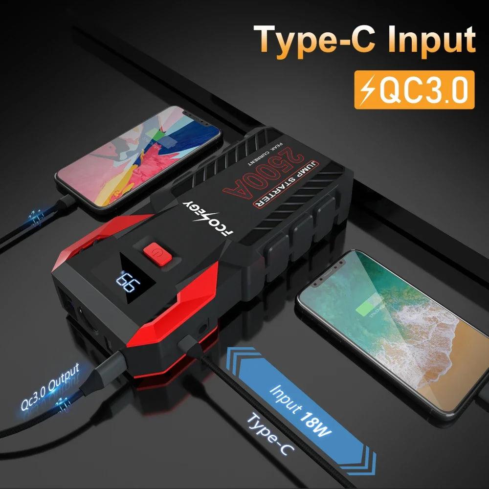 FCONEGY 2500A Car Jump Starter 26000mAh Portable Power Bank 12V Auto Emergency Car Battery Starter Booster Starting Device