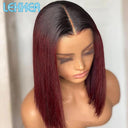 Ombre Brown Bone Straight Bob Lace Front Wig Glueless 99J Red