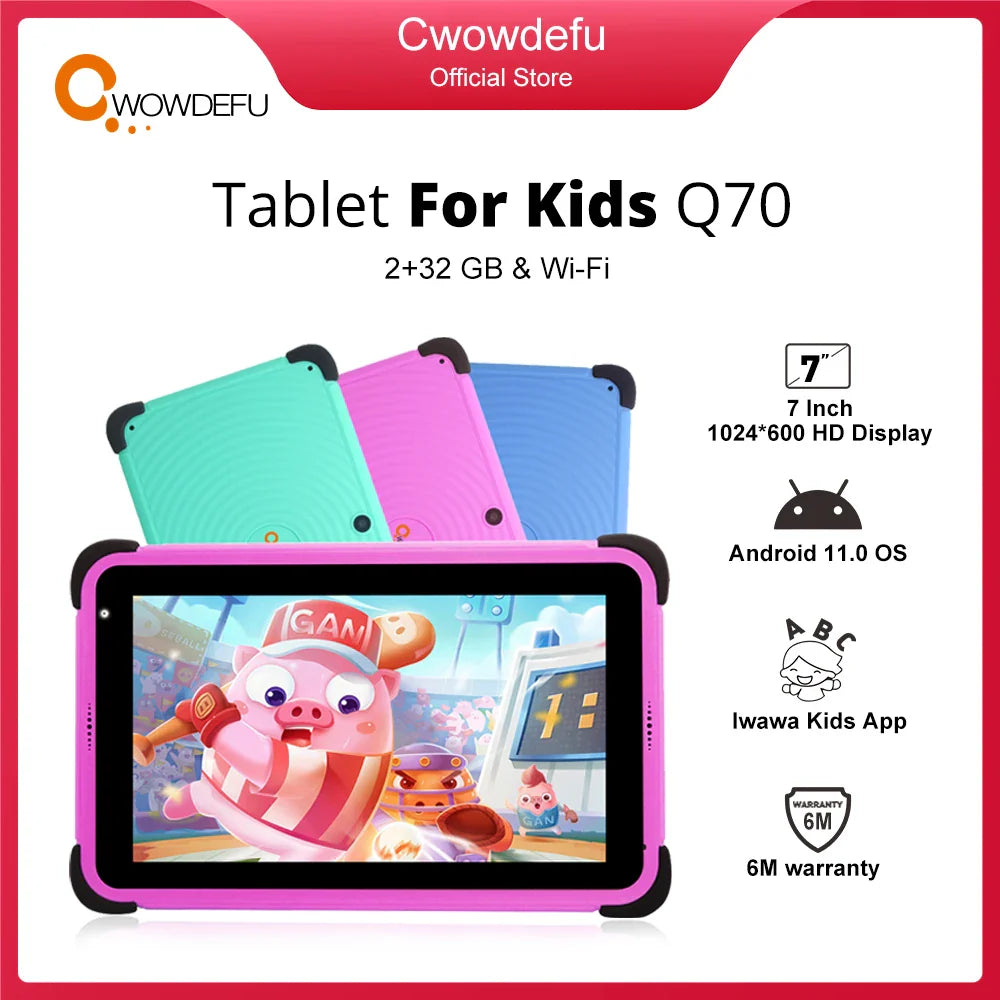 CWOWDEFU 7" Kids Tablet Android 11 2GB 32GB Quad Core WiFi Google Play Children Tablets for Girl Educational Gift 3000mAh Hebrew  ourlum.com   