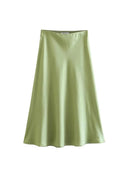 Solid Satin A-Line Midi Skirt Stylish Summer Fashion Statement