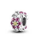 Pink Silver Plated Butterfly Flower Charm Beads for Jewelry