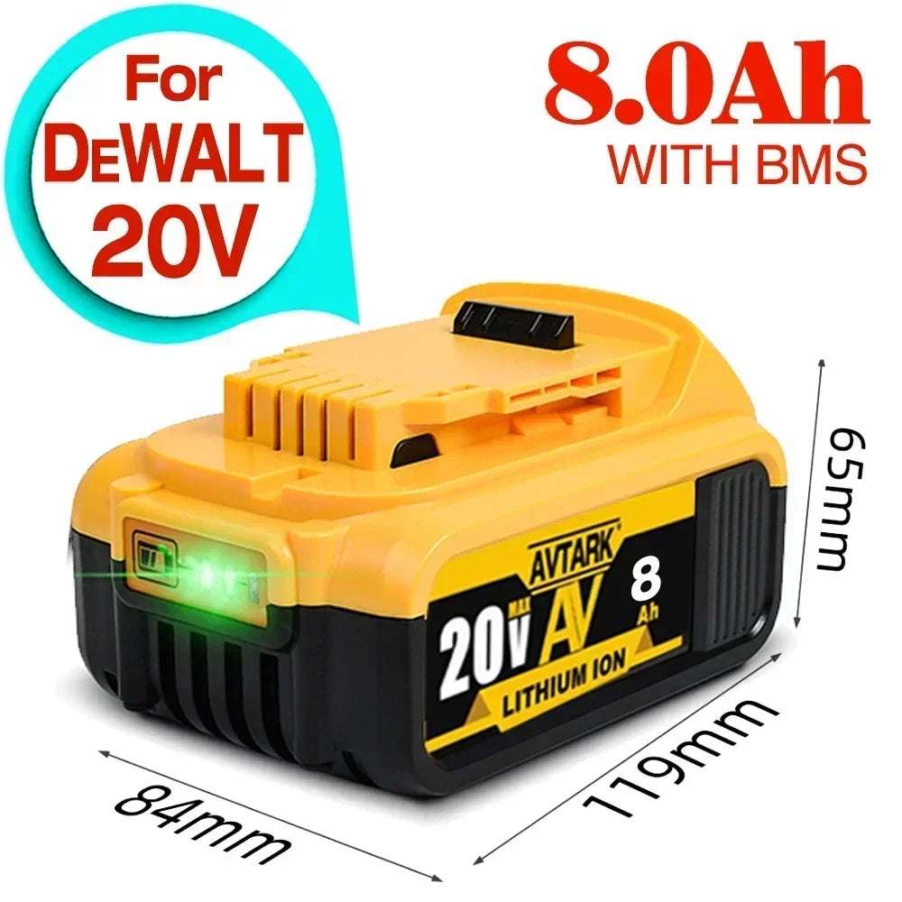 Compatible Dewalt 18V 8Ah Lithium Battery for Power Tools & Chargers - High Performance