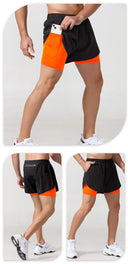 Men's Quick-Dry Double Layer Running Shorts Black Fitness