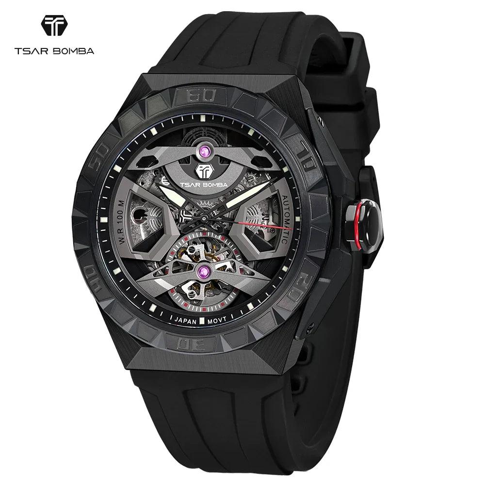 TSAR BOMBA Automatic Mens Watches Luxury Mechanical Wristwatch 10ATM Waterproof Rubber Band Sapphire Clock Watch for Men