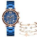 Blue Stainless Steel Watch Set: Elegant 5 Piece Collection