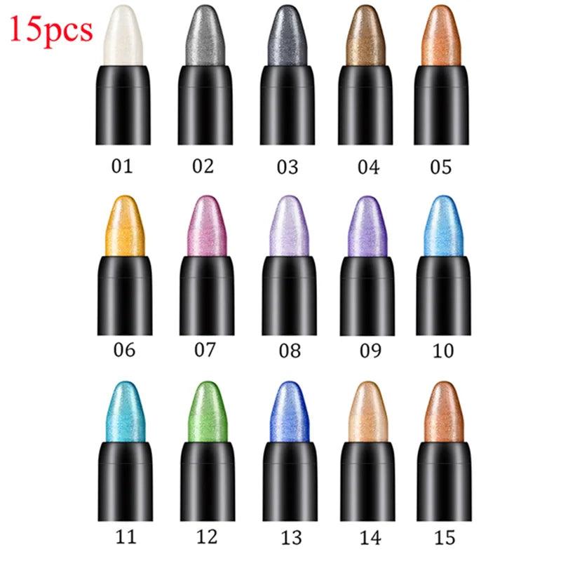 Pearlescent silkworm eyeshadow pen lasting waterproof and not blooming Shiny pearlescent gel pen 15color eye shadow pen  ourlum.com   