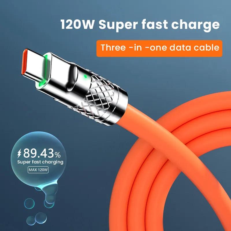 Ultimate 6A 120W Multi-Device Charging Cable with Lightning, Type-C, and Micro USB Connectors - Fast Charge for iPhone, Samsung, Huawei, Xiaomi  ourlum.com   