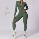 Empowering Elegance: Zipper Nude Long Sleeve High Intensity Workout Leotard  OurLum.com Green S CHINA