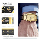 Square Luxury Men's Watch with Automatic Date Display Stainless Steel Gold Quartz Wristwatch  ourlum.com   