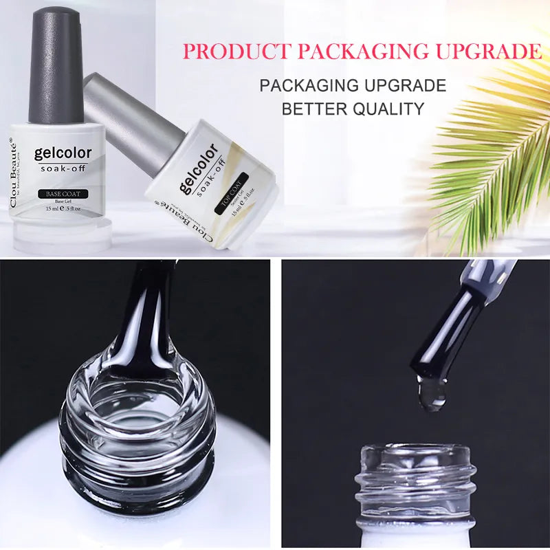 Clou Beaute Base And Top Coat Gel Nail Polish UV 15ml Transparent Soak Off Primer Gel Polish Long Lasting Gel Lacquer Nail Art  ourlum.com   