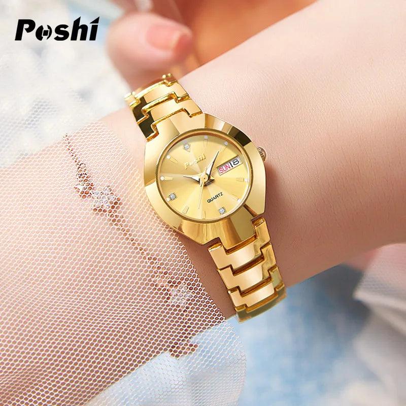 Elegant Swiss Brand POSHI Women's Stainless Steel Watch with Date Display and Luminous Hands  ourlum.com   