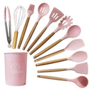 12-Piece Non-Stick Silicone Kitchen Utensil Set with Wooden Handles