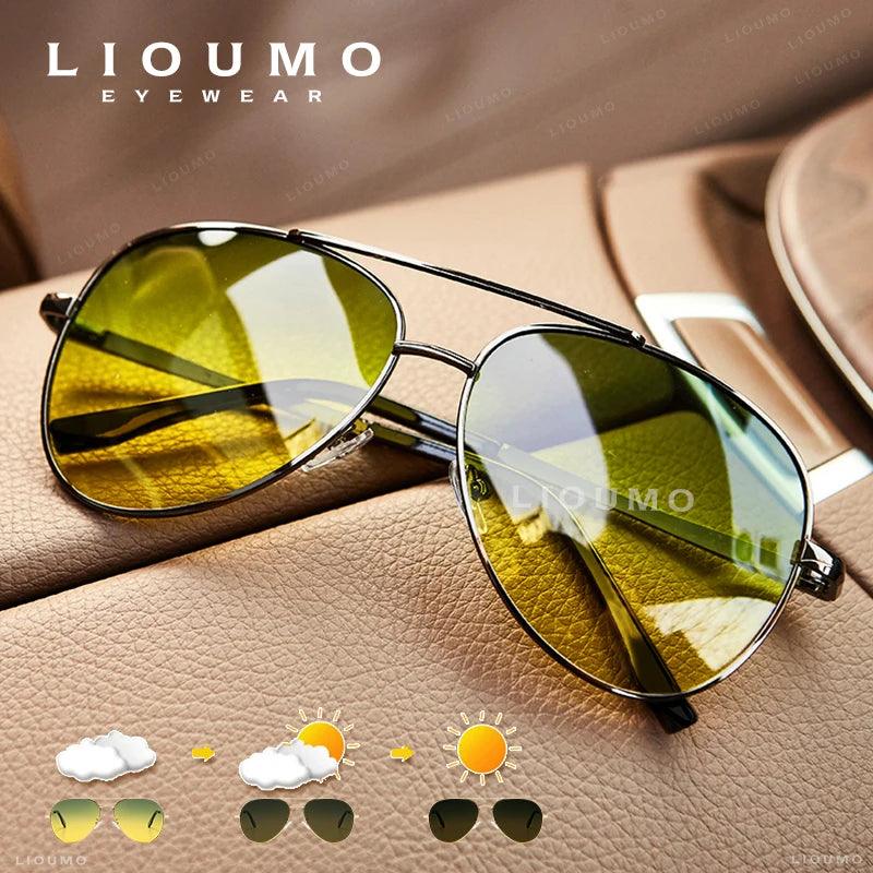 Unisex Polarized Photochromic Pilot Sunglasses for Day and Night Driving