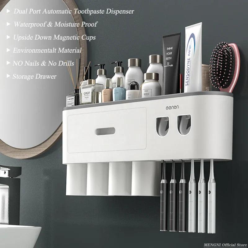 Magnetic Toothbrush Holder: Stylish Bathroom Organizer & Toothpaste Squeezer  ourlum.com   