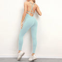 Backless Goddess Yoga Jumpsuit Set with Cross Straps and High Waist Leggings  OurLum.com Ice blue L 