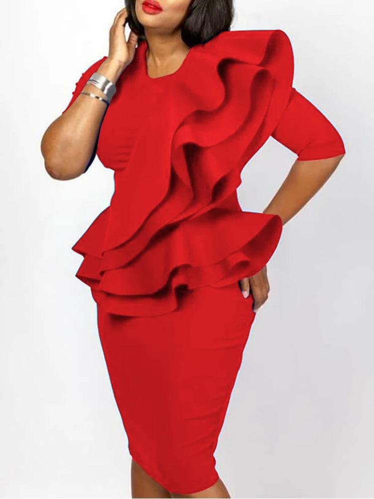 Elegant African Peplum Party Dress for Women - Stylish Red Gown for Celebrations  OurLum.com Red 3XL 