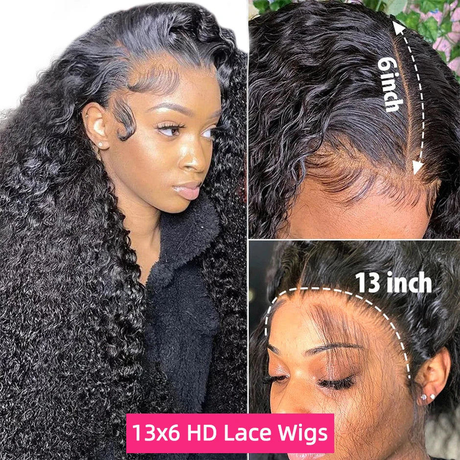 30-Inch Deep Curly Glueless Brazilian Water Wave Lace Frontal Wig by YAWAWE