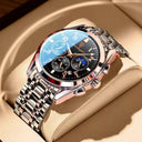 Steel Chronograph Watch: Elegant Timepiece with Luminous Hands