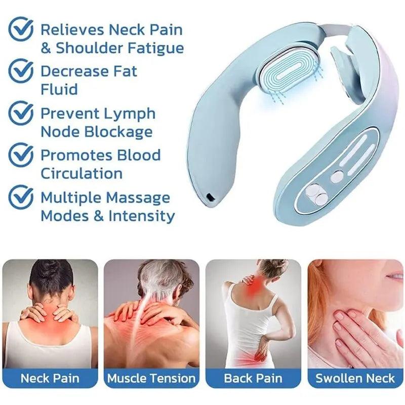 Neck Massager Cervical Massage Instrument Micro Current Pulse Vibration Kneading And Neck Physical Therapy Blue Hot Compress Rel  ourlum.com   