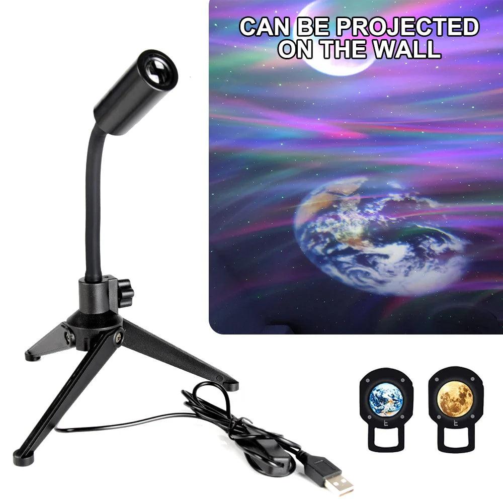 Starry Projector Moon Earth Projector Lamp 360° Rotatable Bracket USB Rechargeable Led Night Light Planet Projection Lamp  ourlum.com   