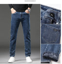 Winter Fleece Thick Warm Men's Slim Straight Denim Pants