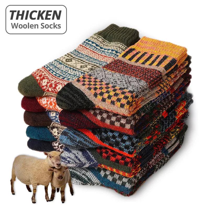 Winter Wool Blend Men's Socks - 5 Pairs Cozy Retro Style Fashion Socks  ourlum.com   