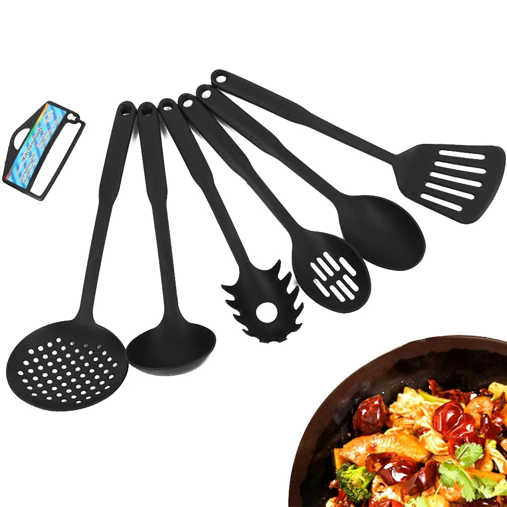 Nonstick Cooking Utensil Set - 6 Piece Kitchen Tools with Plastic Handles for Easy Cooking