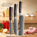 Professional Damascus Kitchen Knife Set with Santoku Cleaver